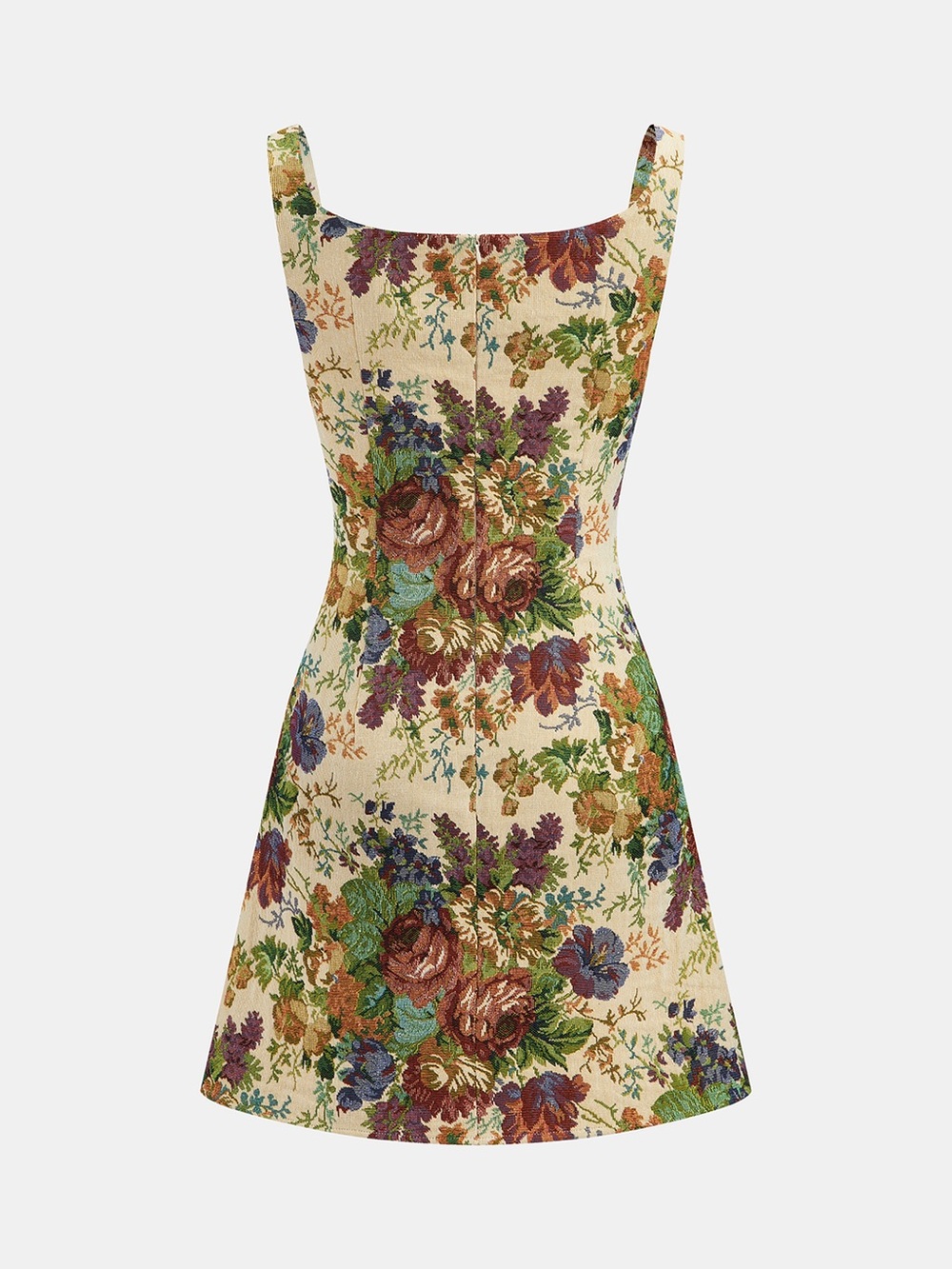 Commense Floral Square-Neck Mini Dress in Beige and Rose - Picture 2 of 9